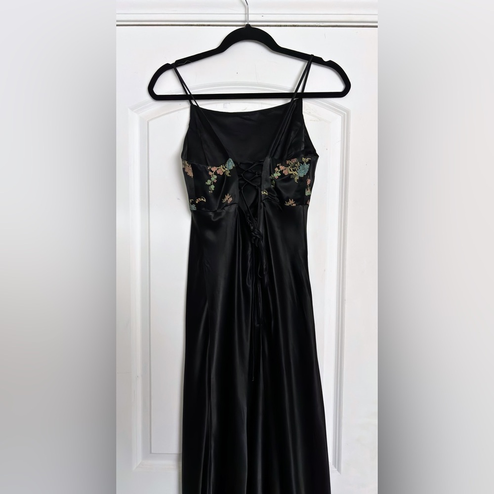 Y2K vintage satin oriental Asian lace up black dress party sz S/M - Picture 8 of 15
